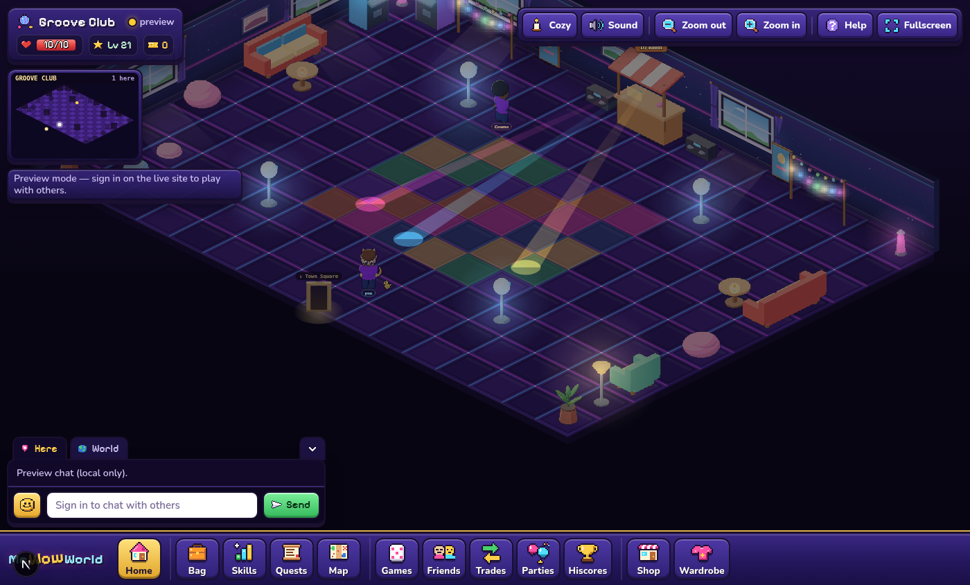 The Groove Club — dance floor, spotlights and the DJ booth.