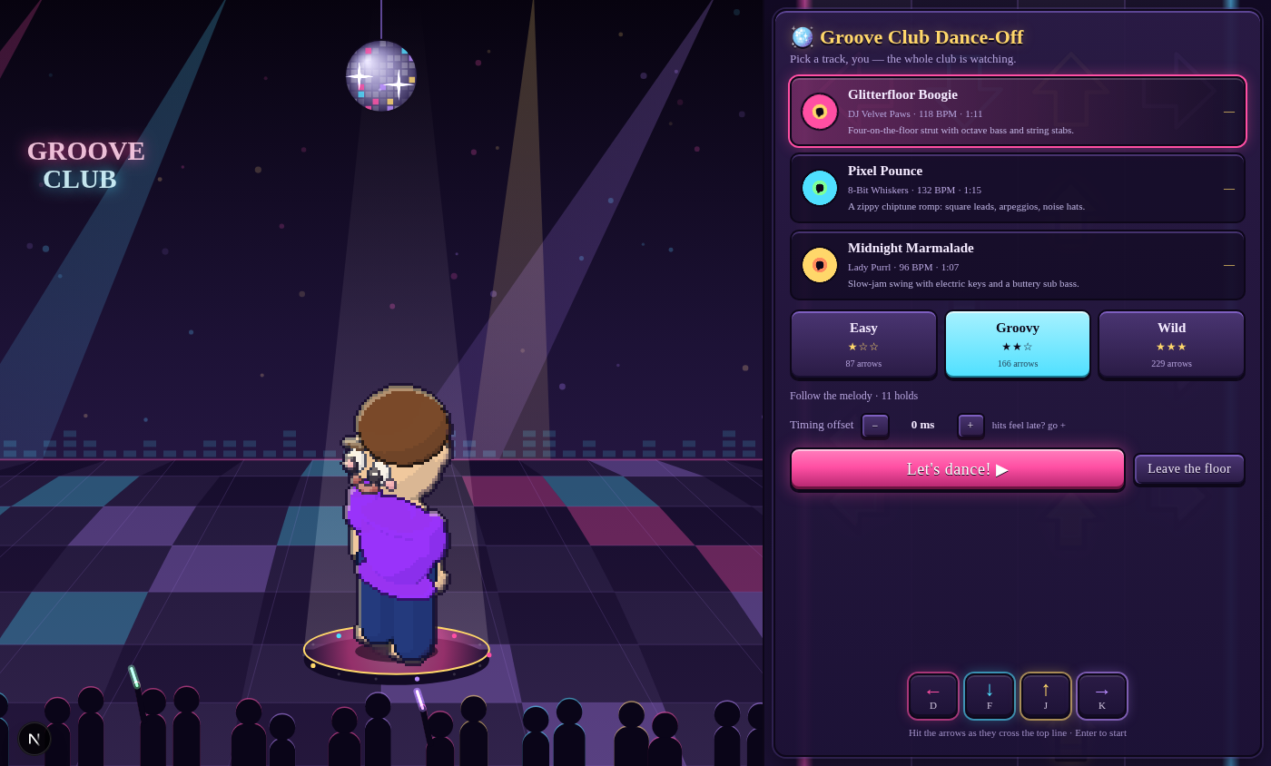 Groove Club Dance-Off: hit the arrows on the beat.